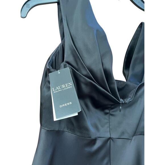 Lauren Ralph Lauren Satin Slip Cocktail Dress, Asymmetric Shoulder | 6 Black NWT - Picture 12 of 16